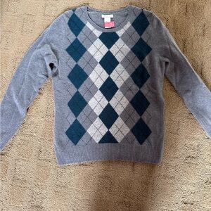 Tweeds Teal and Gray Argyle Crewneck Sweater